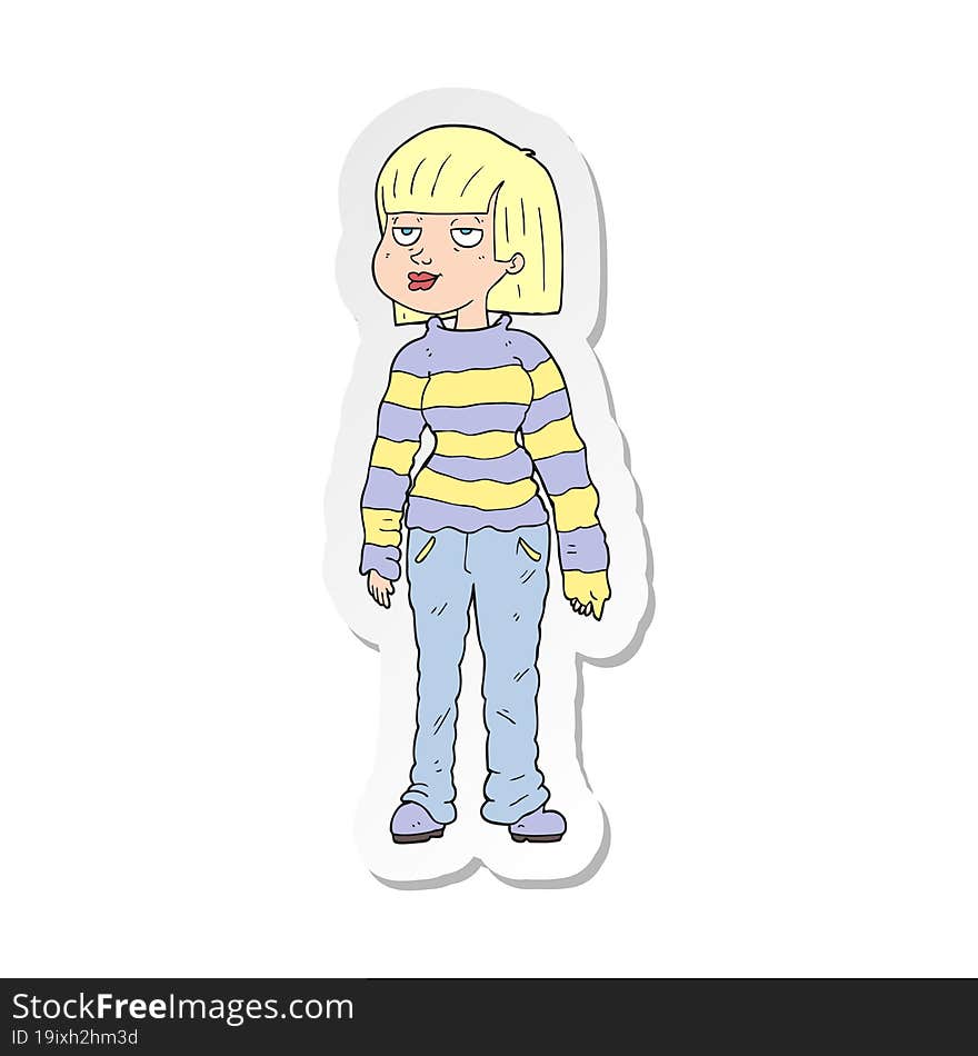 Sticker Of A Cartoon Woman In Casual Clothes