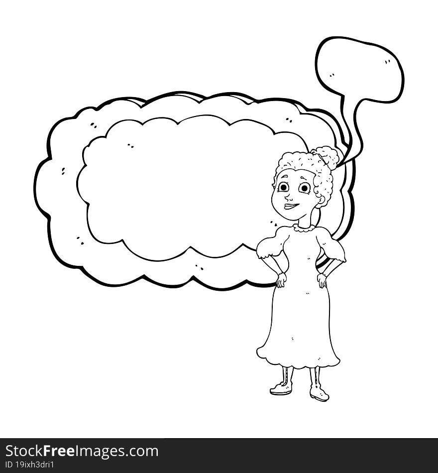 Speech Bubble Cartoon Victorian Woman In Dress