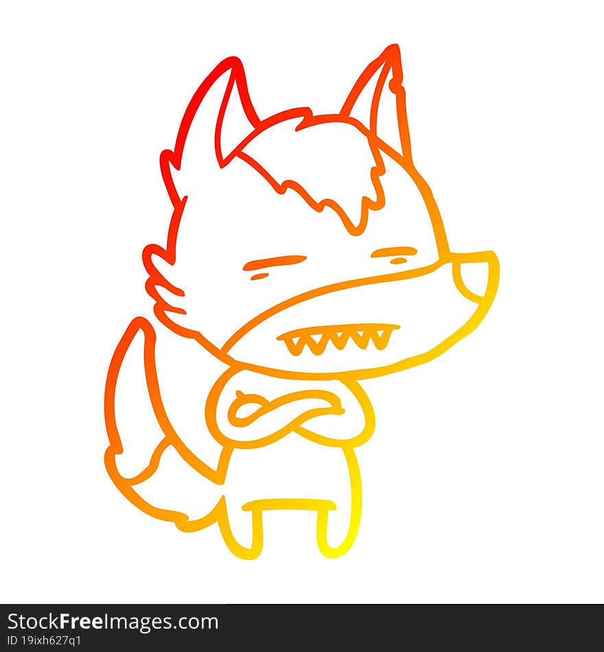 warm gradient line drawing cartoon wolf showing teeth