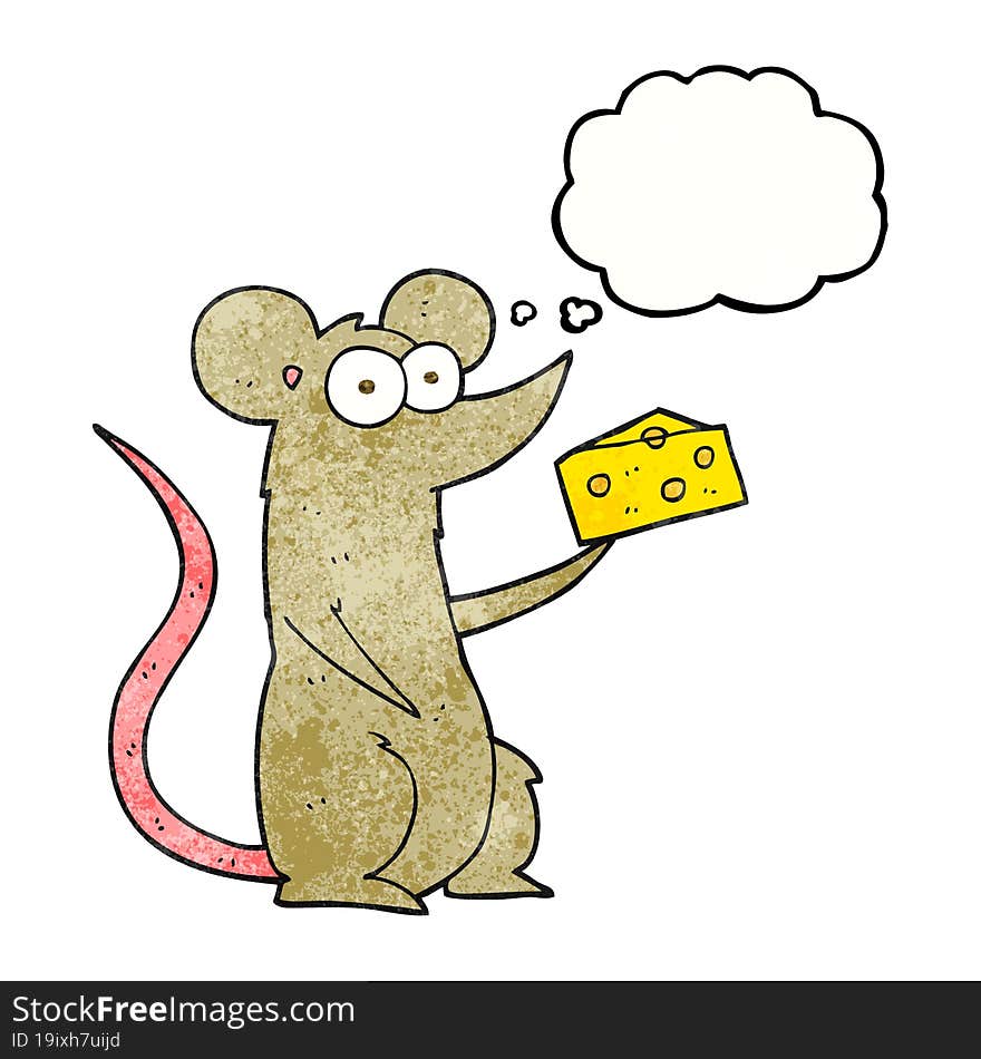 thought bubble textured cartoon mouse with cheese