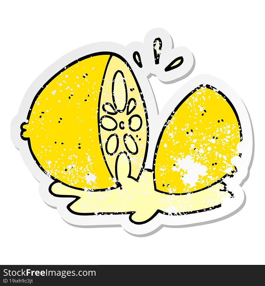 distressed sticker of a cartoon cut lemon