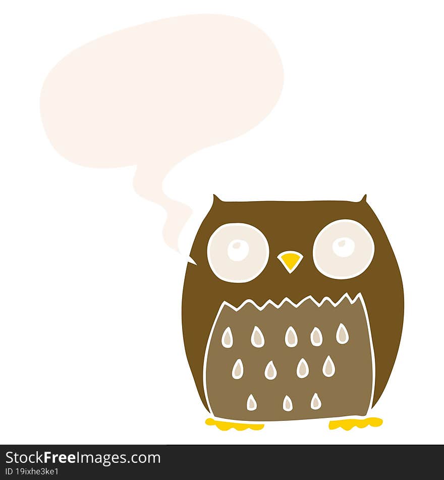 cartoon owl and speech bubble in retro style