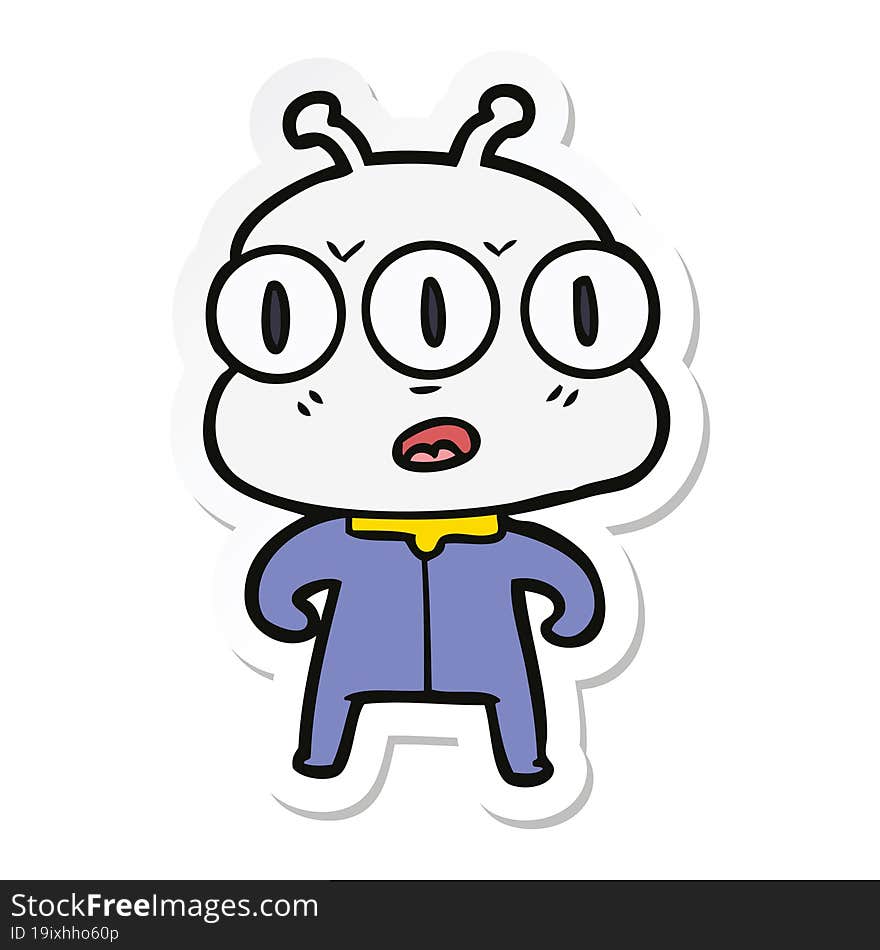 sticker of a cartoon three eyed alien