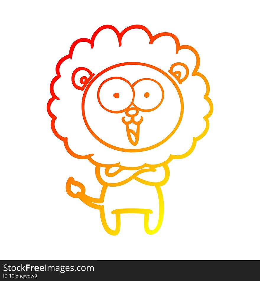 warm gradient line drawing of a happy cartoon lion