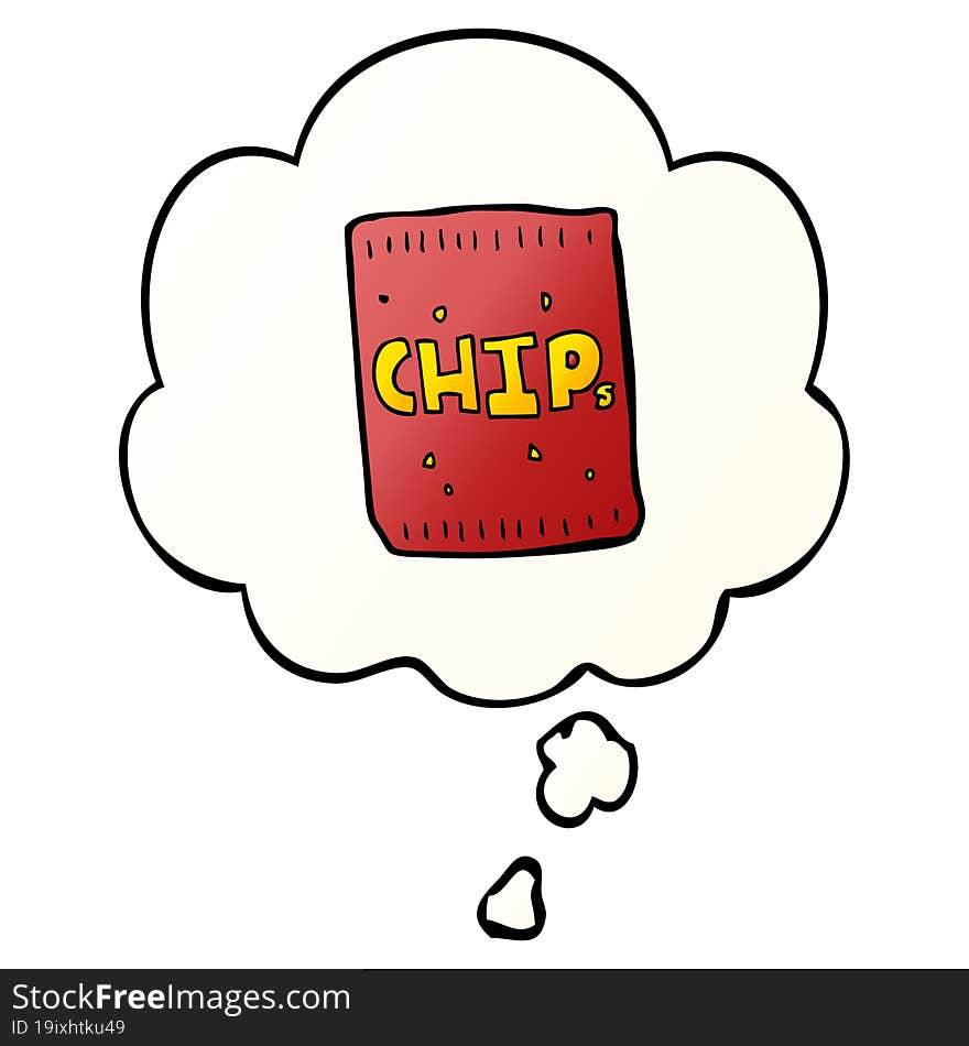 cartoon packet of chips and thought bubble in smooth gradient style