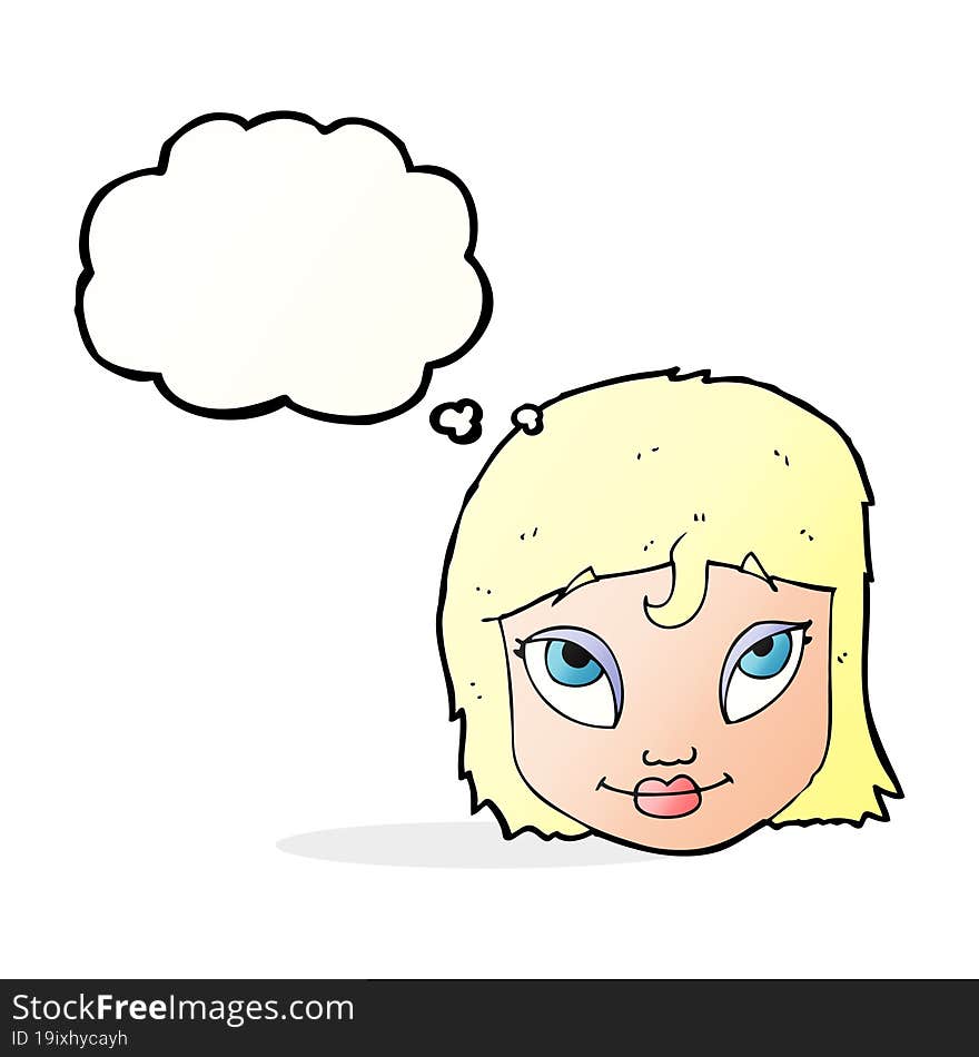 Cartoon Woman Smiling With Thought Bubble