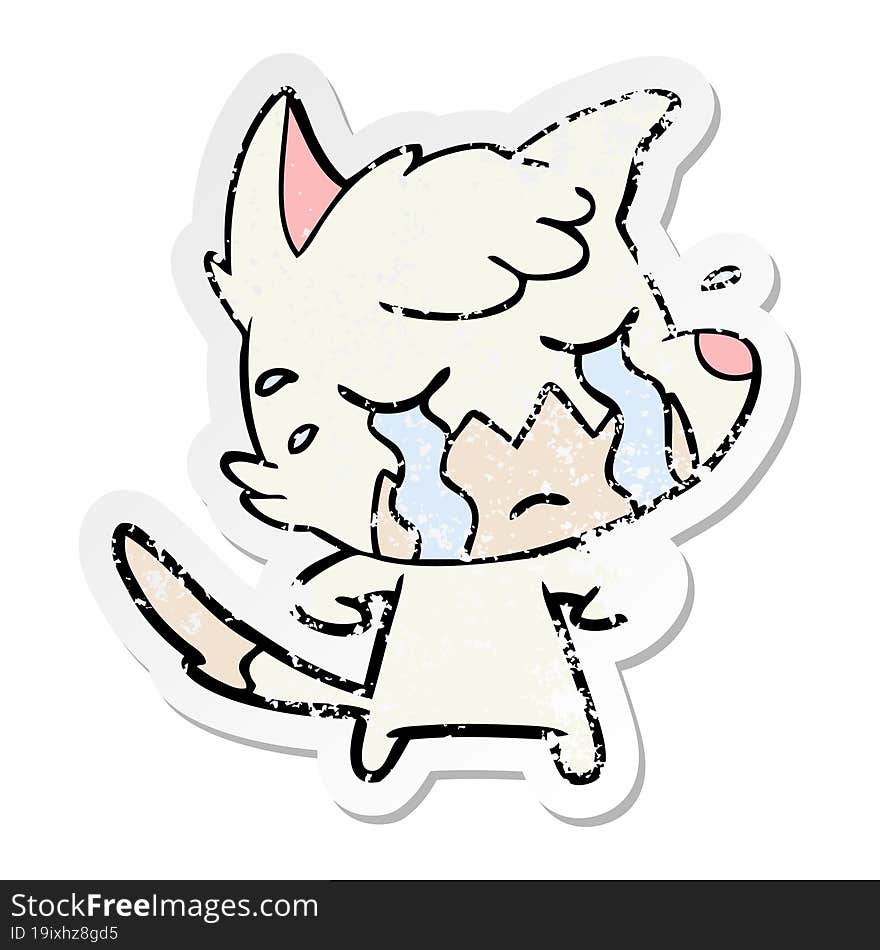 distressed sticker of a crying fox cartoon