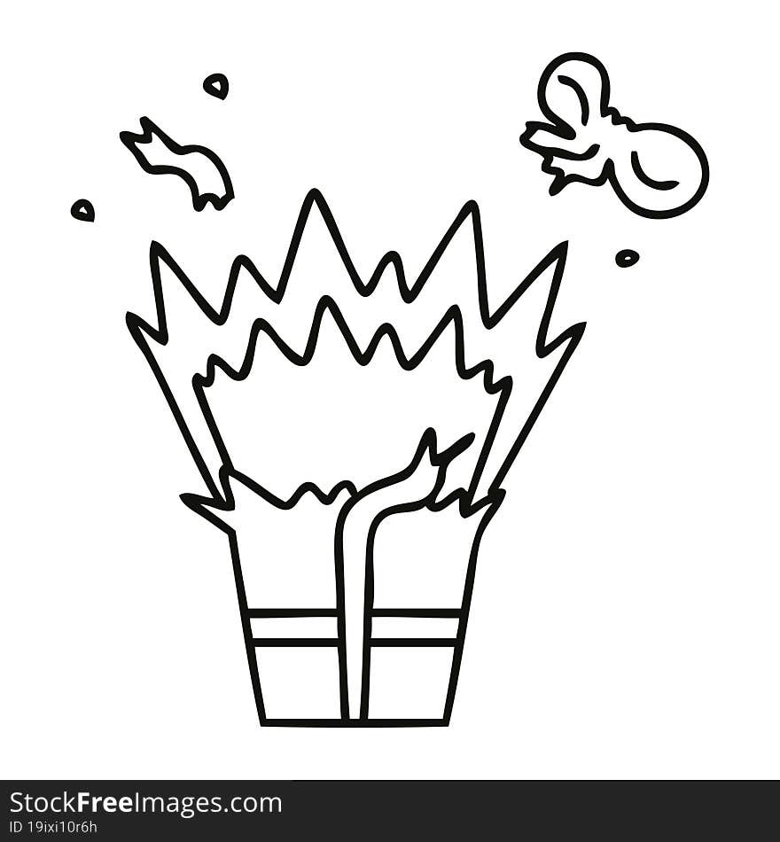 Quirky Line Drawing Cartoon Of An Explosive Present