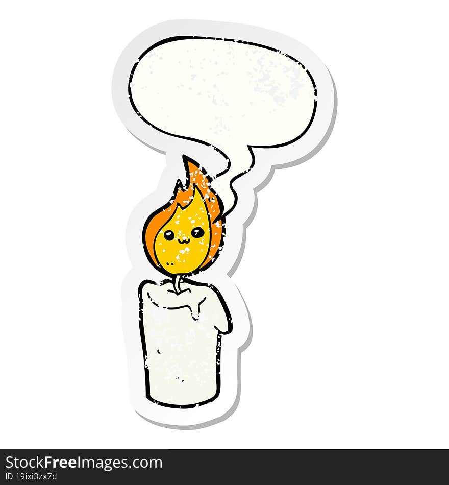 Cartoon Candle Character And Speech Bubble Distressed Sticker