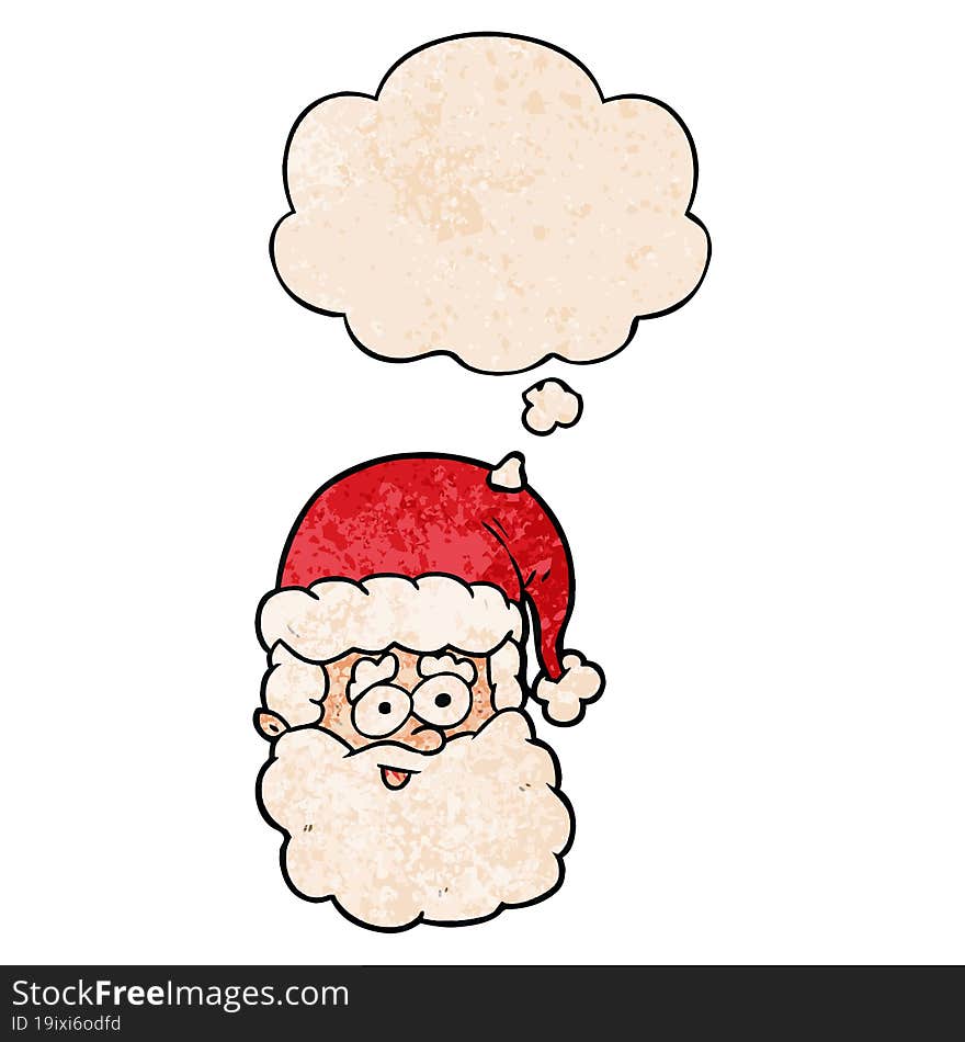 cartoon santa claus and thought bubble in grunge texture pattern style