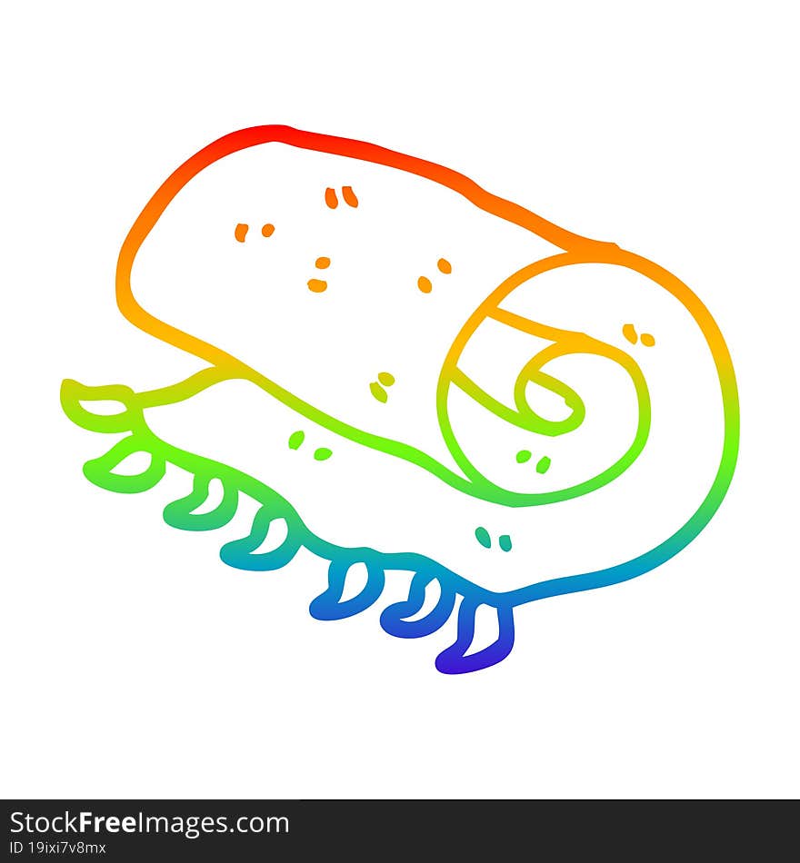 rainbow gradient line drawing of a cartoon rolled up blanket