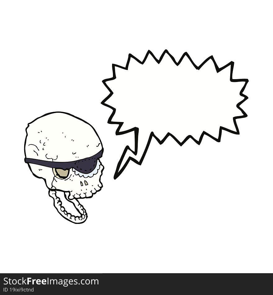 Cartoon Spooky Skull With Eye Patch With Speech Bubble