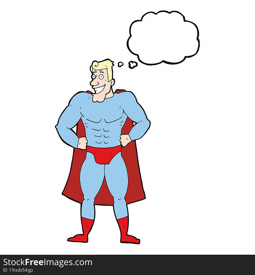 Cartoon Superhero With Thought Bubble