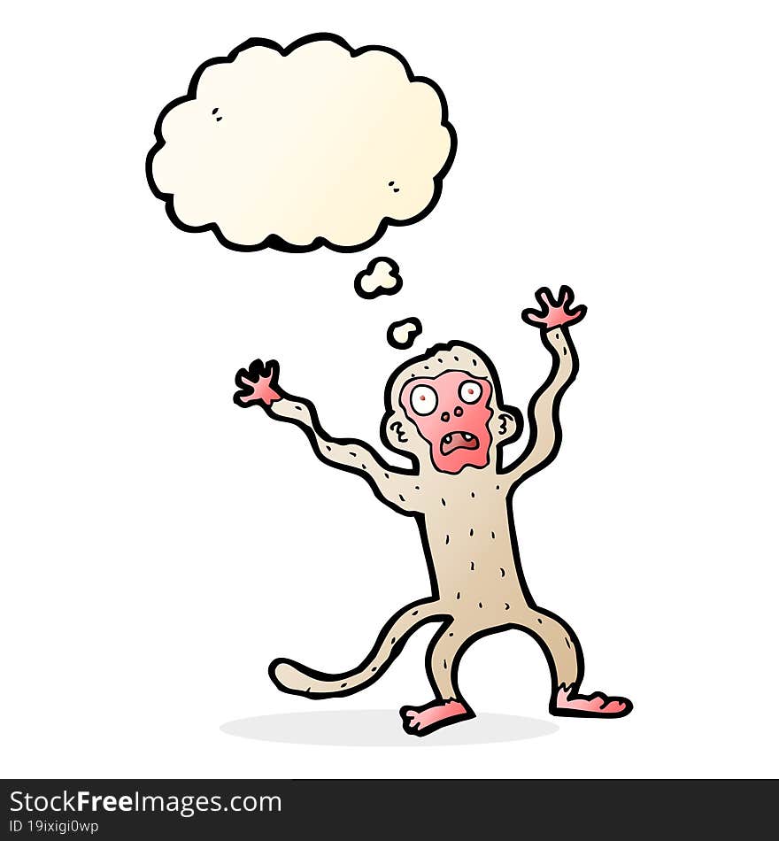 cartoon frightened monkey with thought bubble