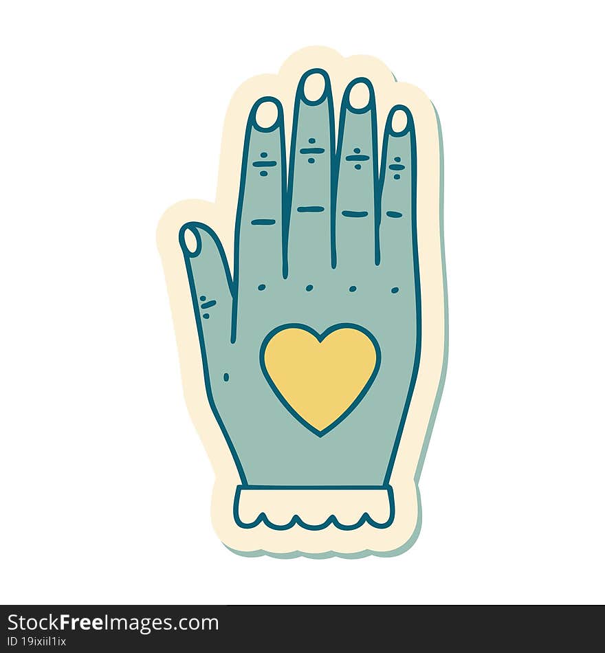 sticker of tattoo in traditional style of a hand. sticker of tattoo in traditional style of a hand