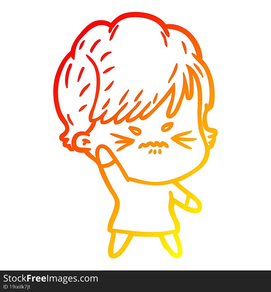 warm gradient line drawing of a cartoon frustrated woman