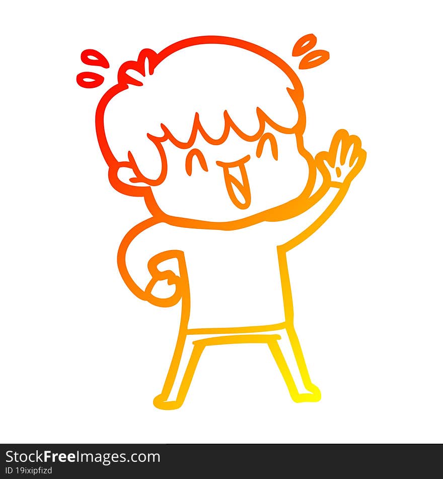 warm gradient line drawing cartoon laughing boy