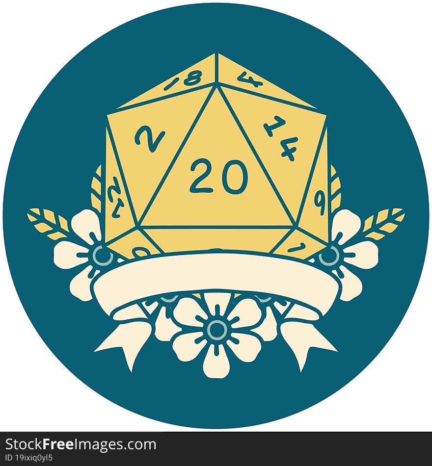 Natural 20 Critical Hit D20 Dice Roll Illustration