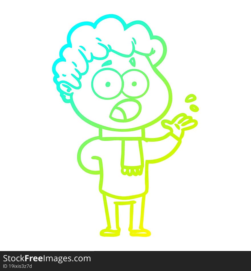 cold gradient line drawing cartoon man gasping in surprise