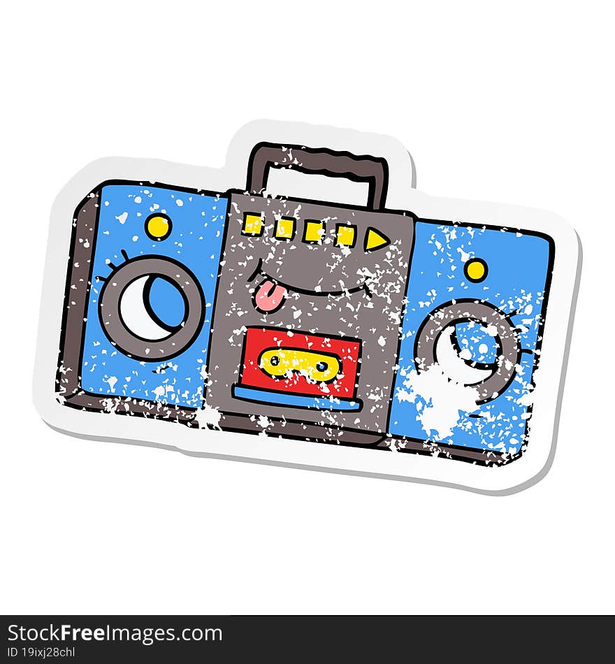 Distressed Sticker Of A Cartoon Retro Cassette Tape Player