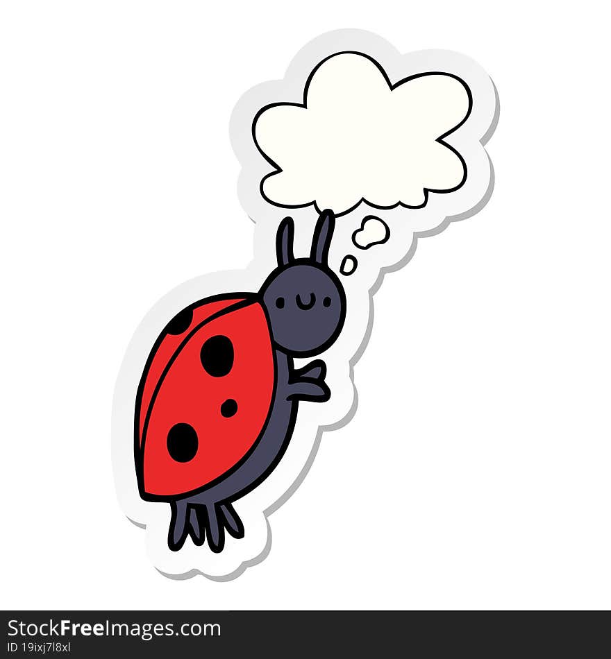 cartoon ladybug and thought bubble as a printed sticker