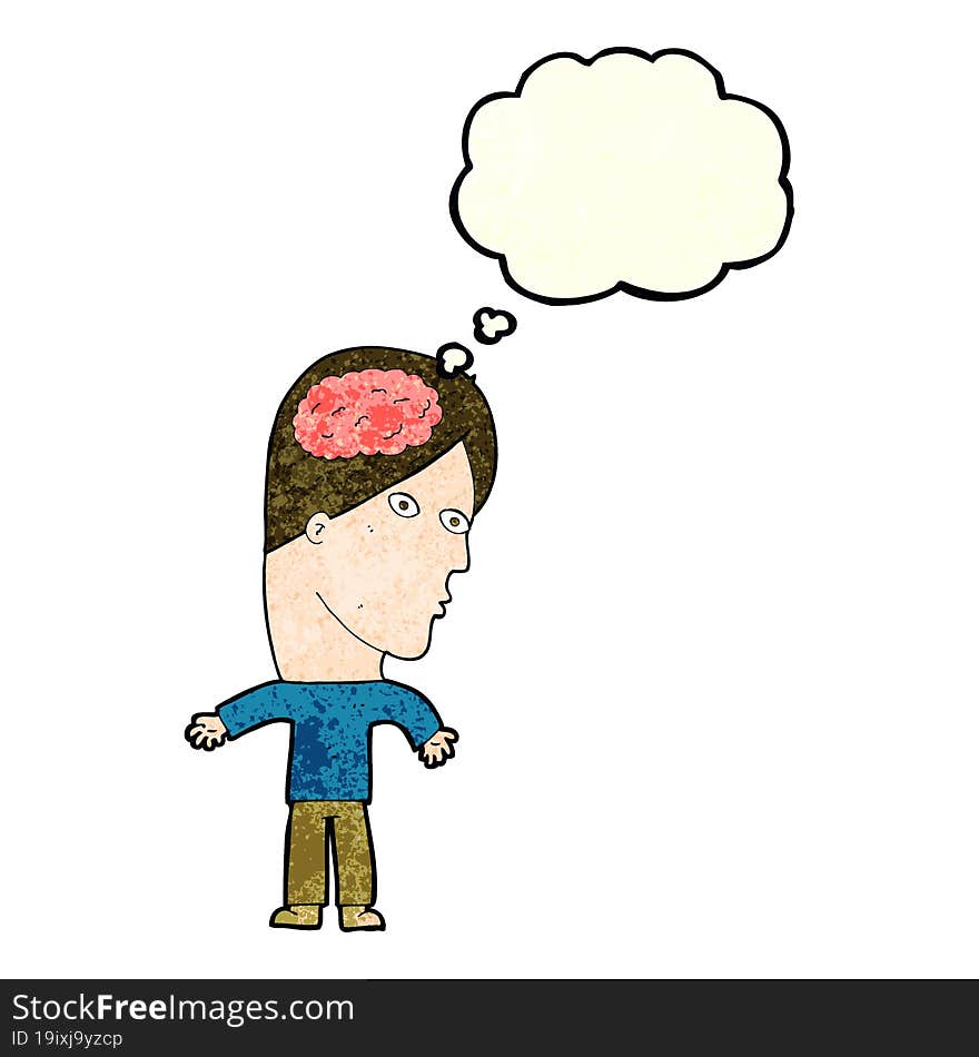 cartoon man with brain symbol with thought bubble