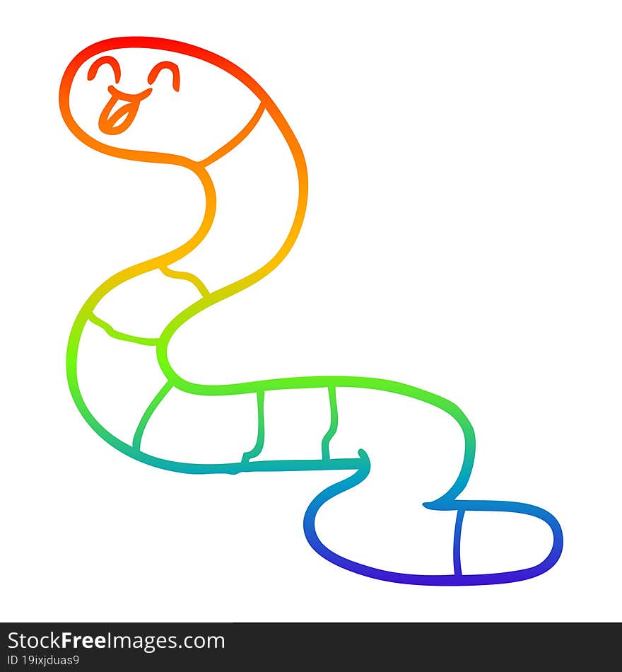 rainbow gradient line drawing of a cartoon worm