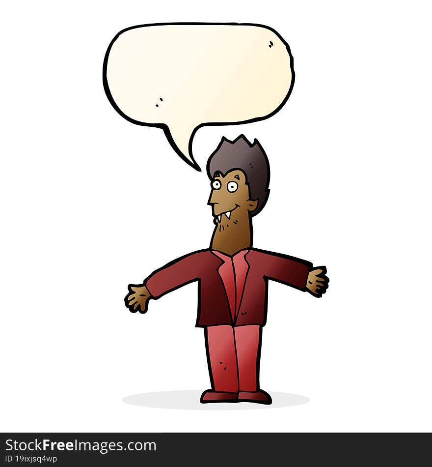 cartoon vampire man with speech bubble