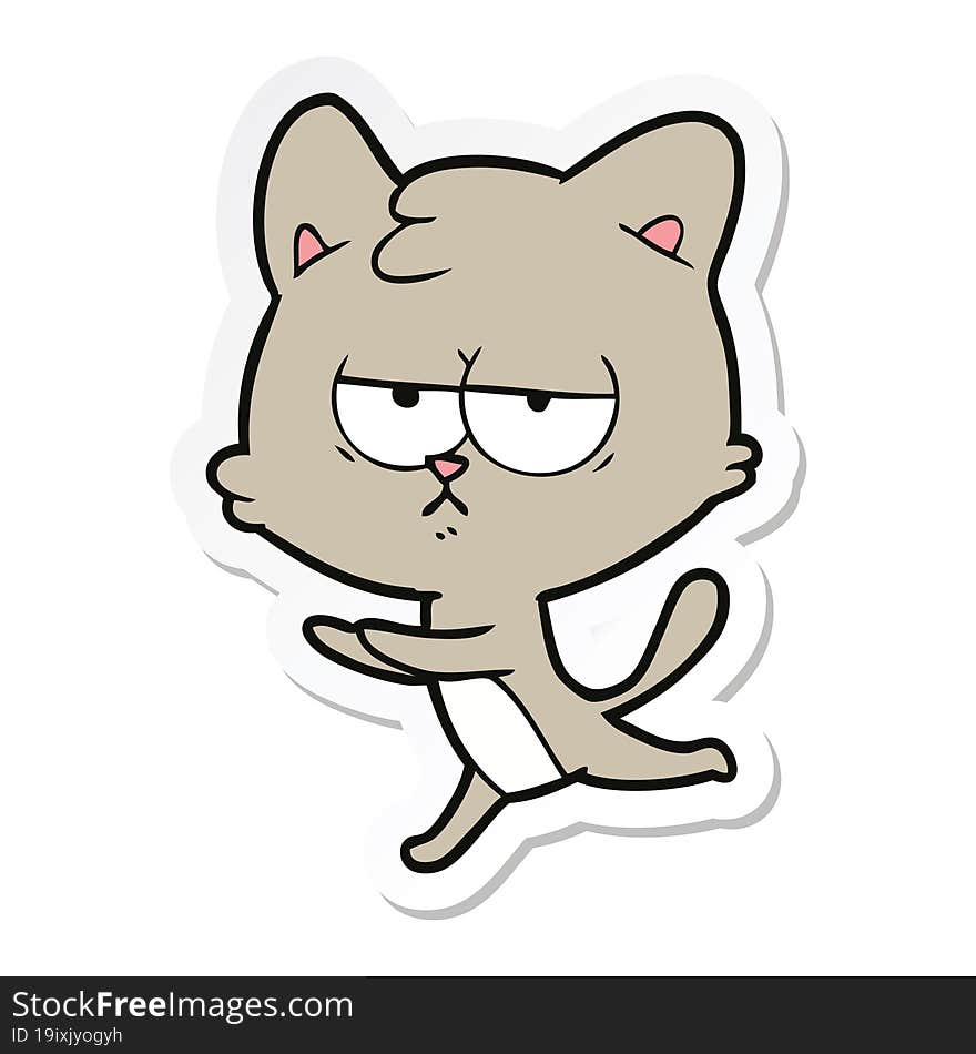 Sticker Of A Bored Cartoon Cat