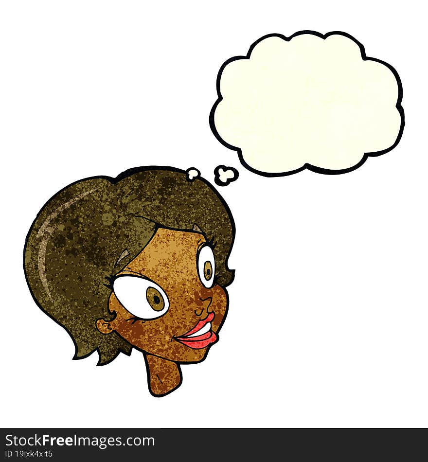 cartoon pretty female face with thought bubble