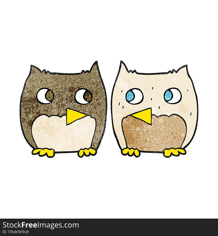 freehand textured cute cartoon owls. freehand textured cute cartoon owls