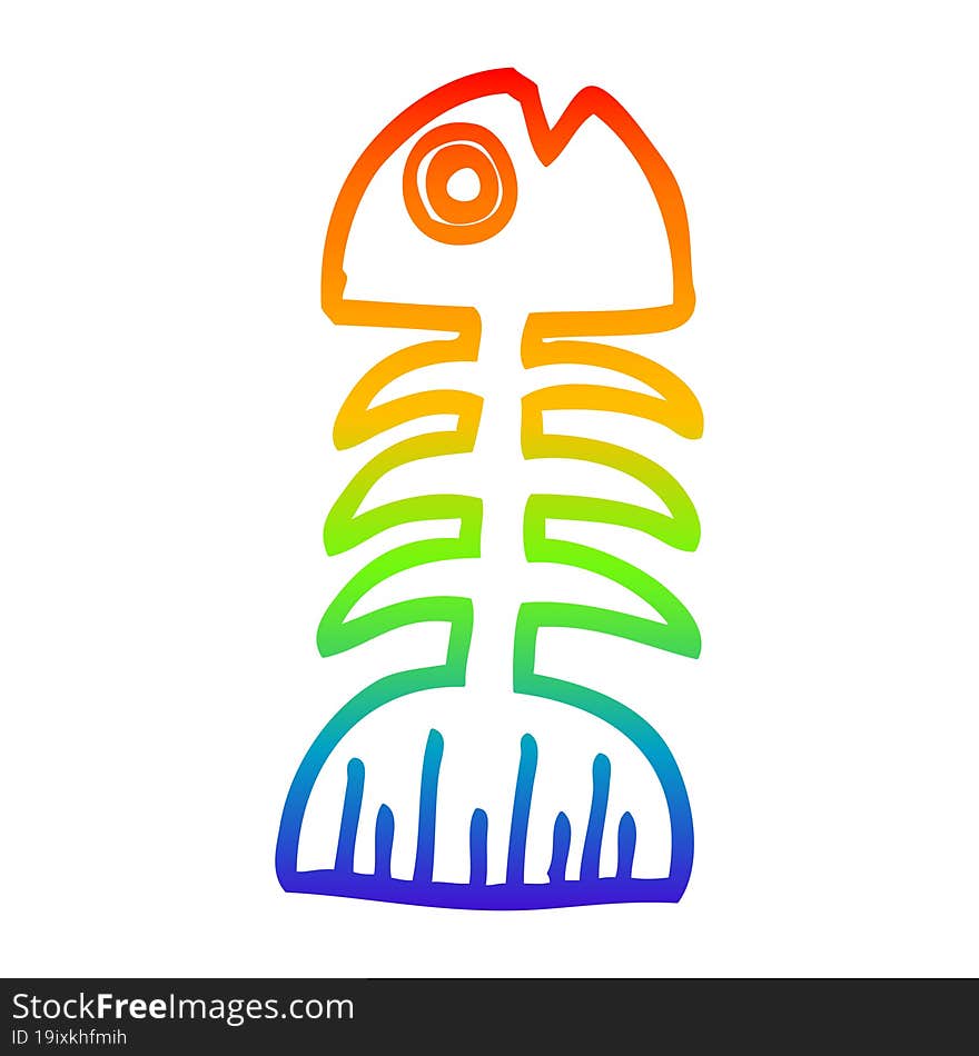 Rainbow Gradient Line Drawing Cartoon Fish Bones