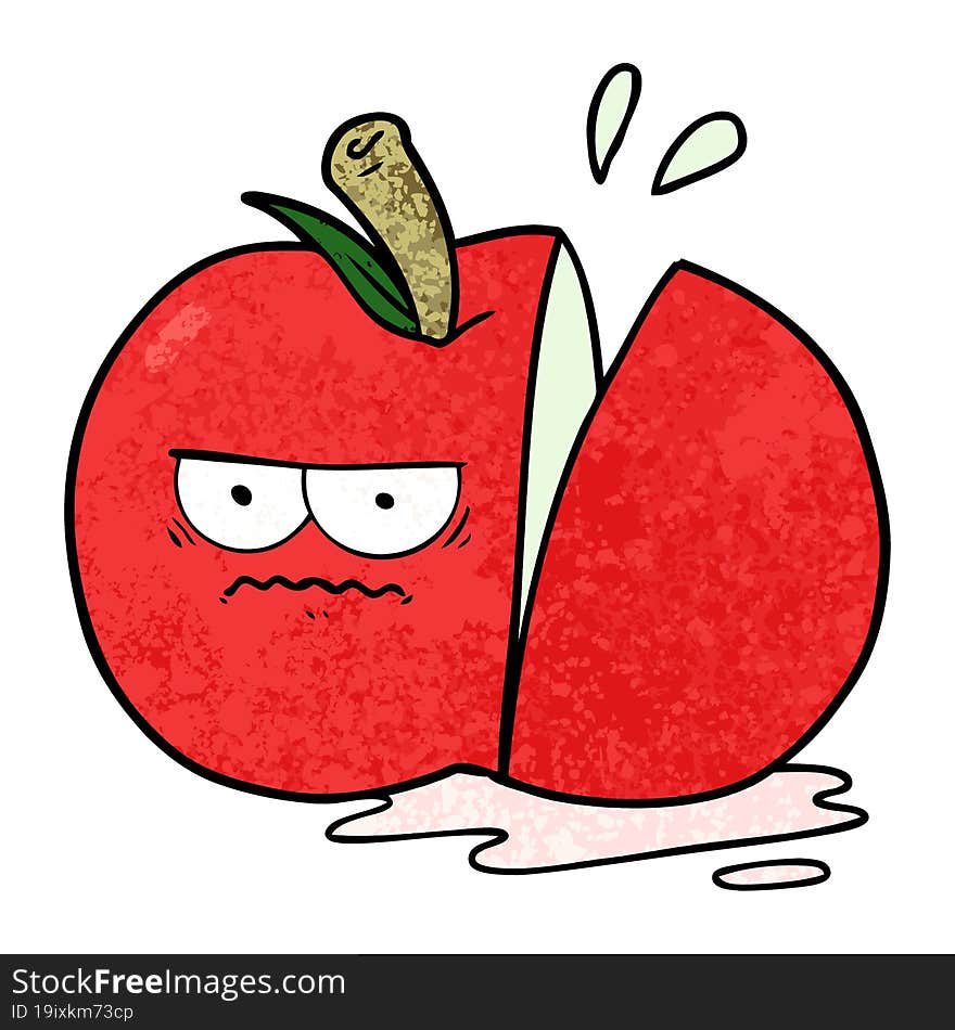 cartoon angry sliced apple. cartoon angry sliced apple