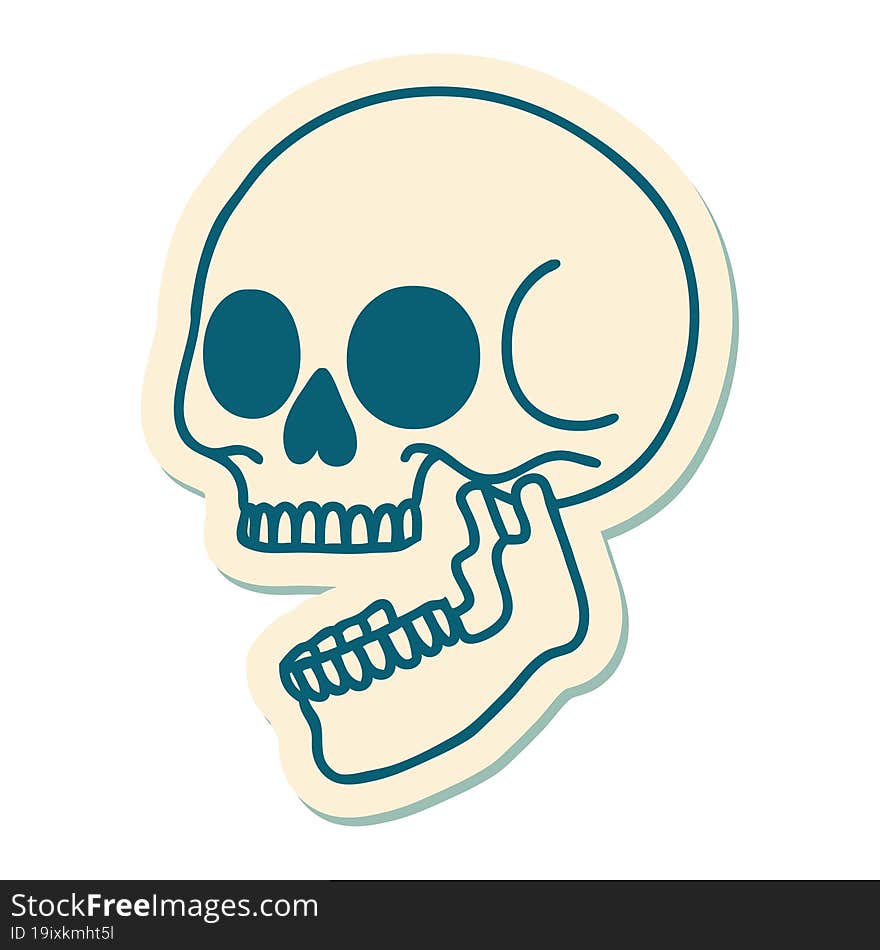 sticker of tattoo in traditional style of a skull. sticker of tattoo in traditional style of a skull