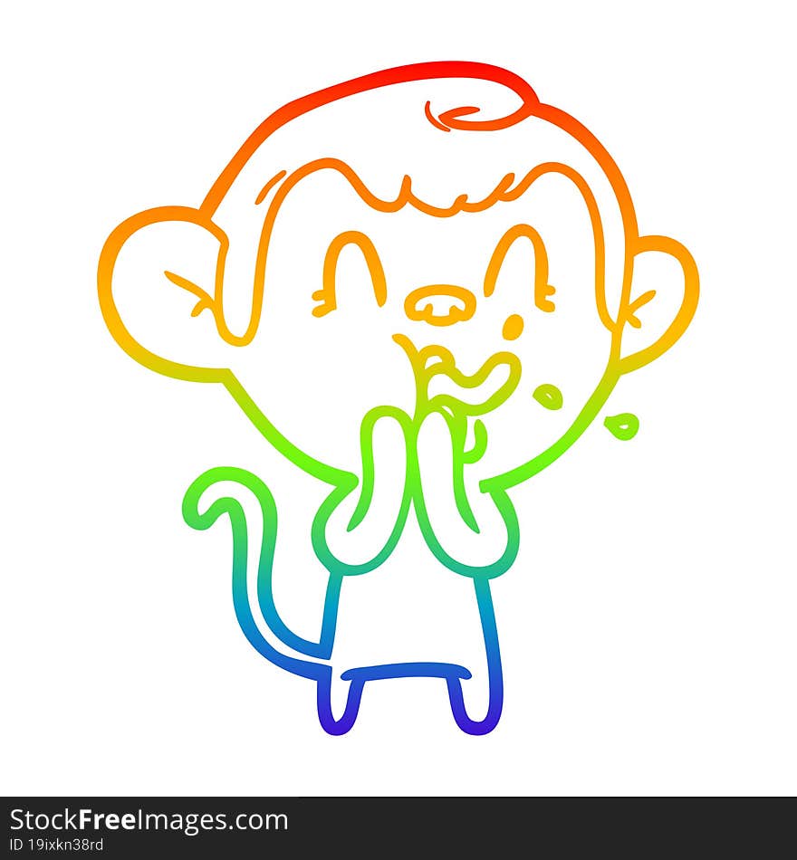 rainbow gradient line drawing crazy cartoon monkey