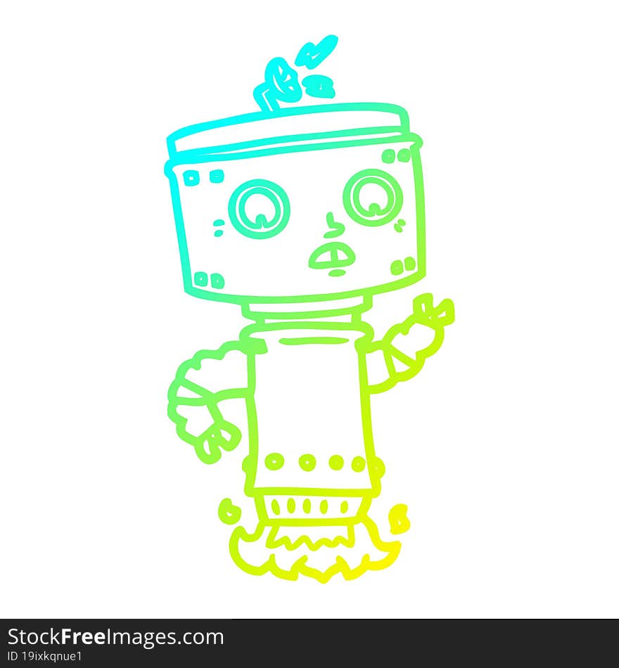 cold gradient line drawing cartoon robot hovering