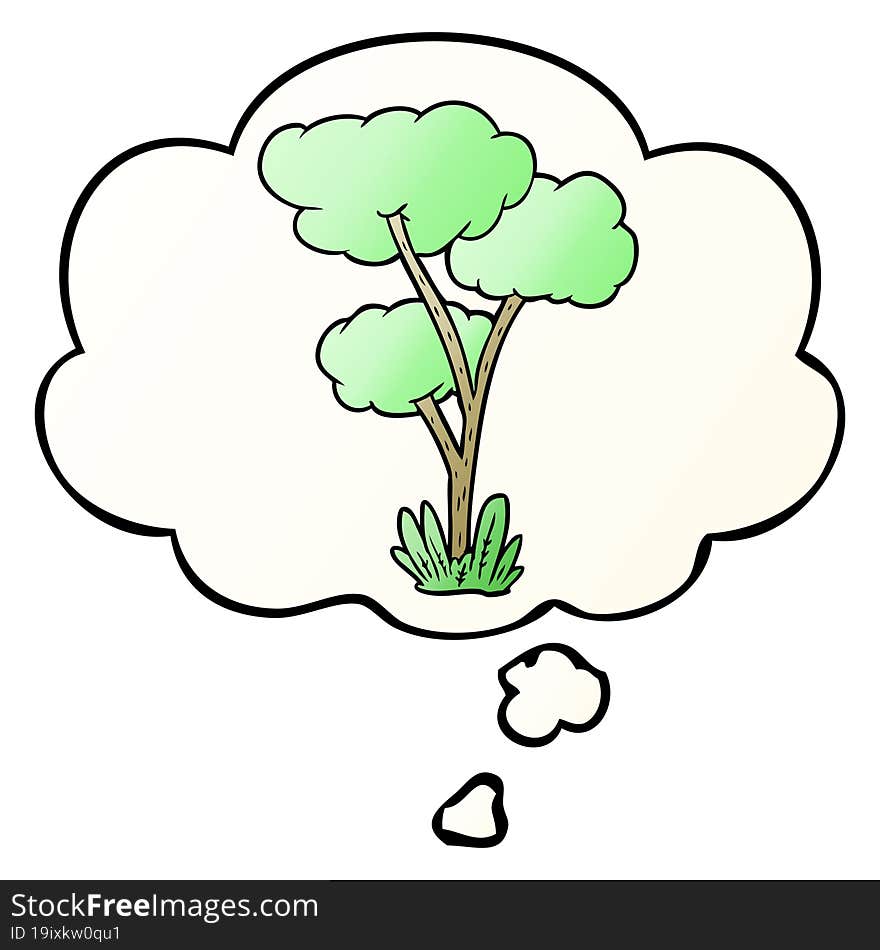 cartoon tree and thought bubble in smooth gradient style