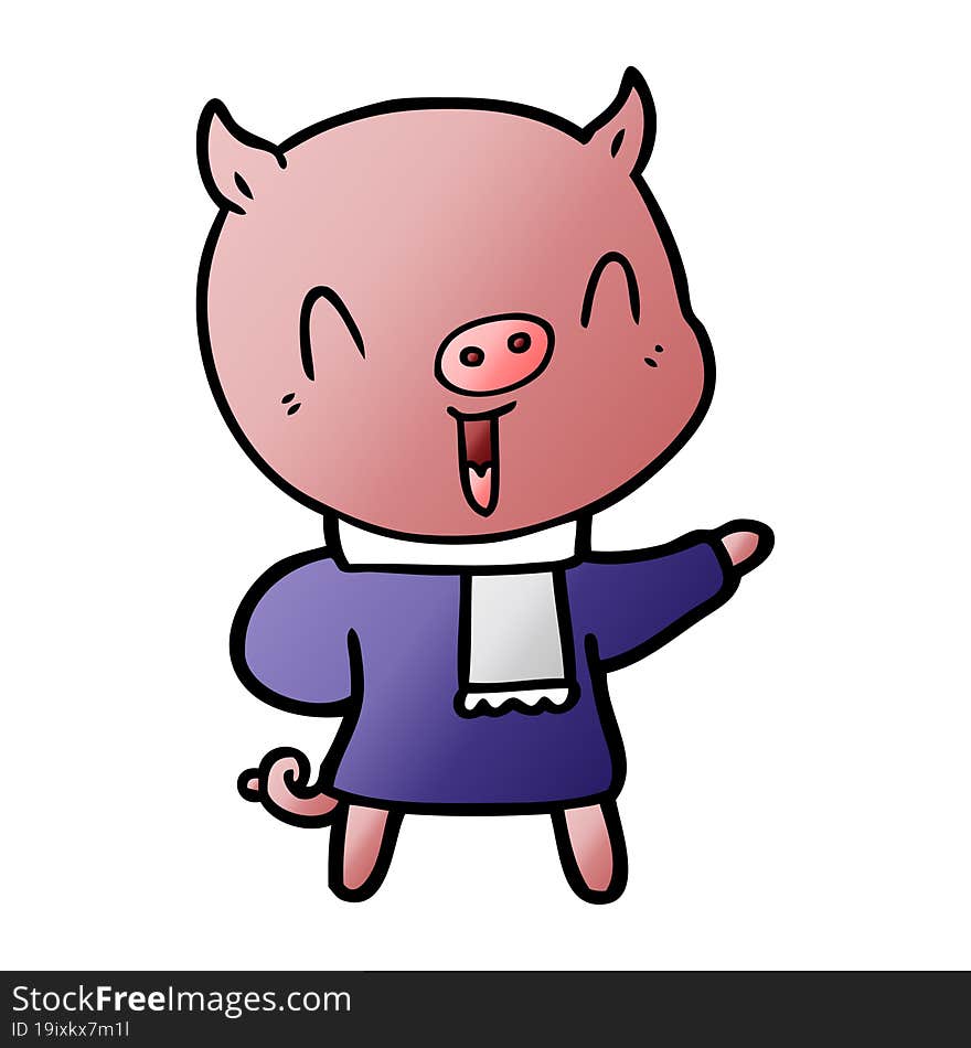 happy cartoon pig in winter clothes. happy cartoon pig in winter clothes