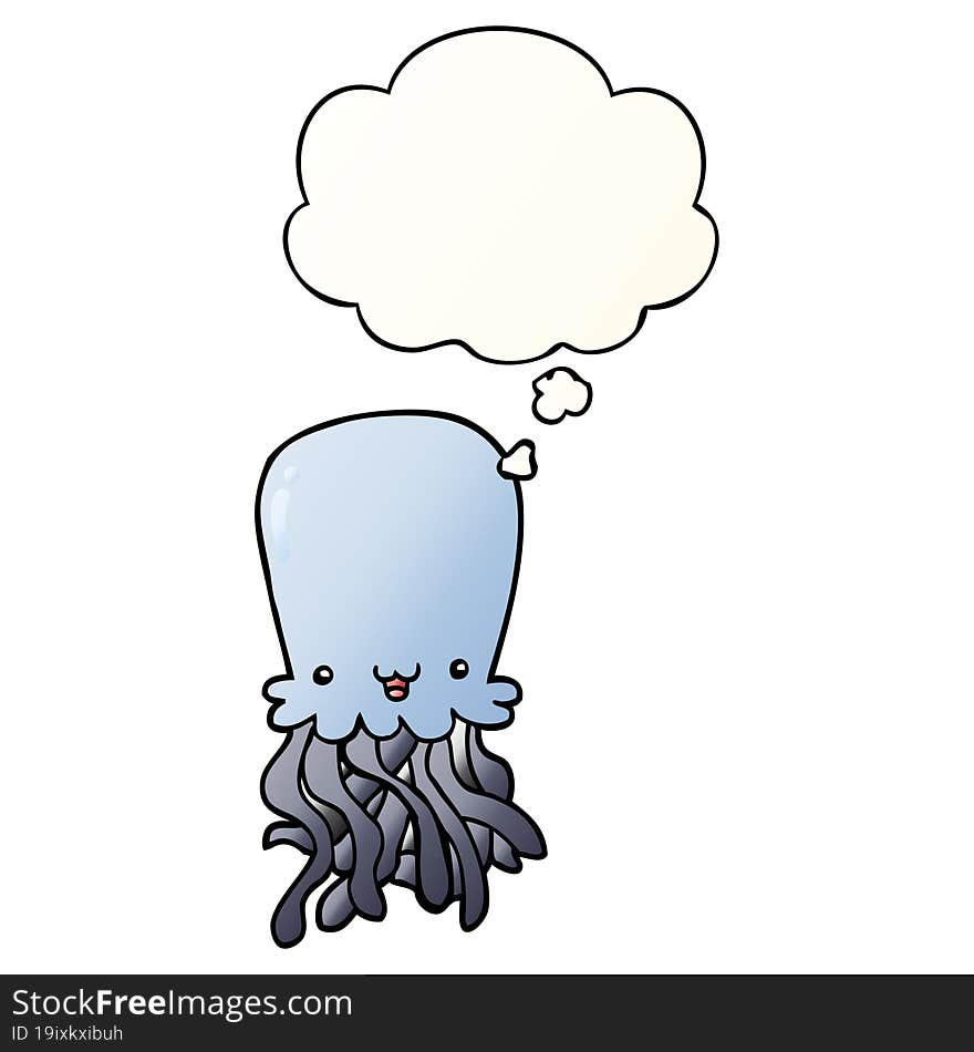 cartoon octopus and thought bubble in smooth gradient style