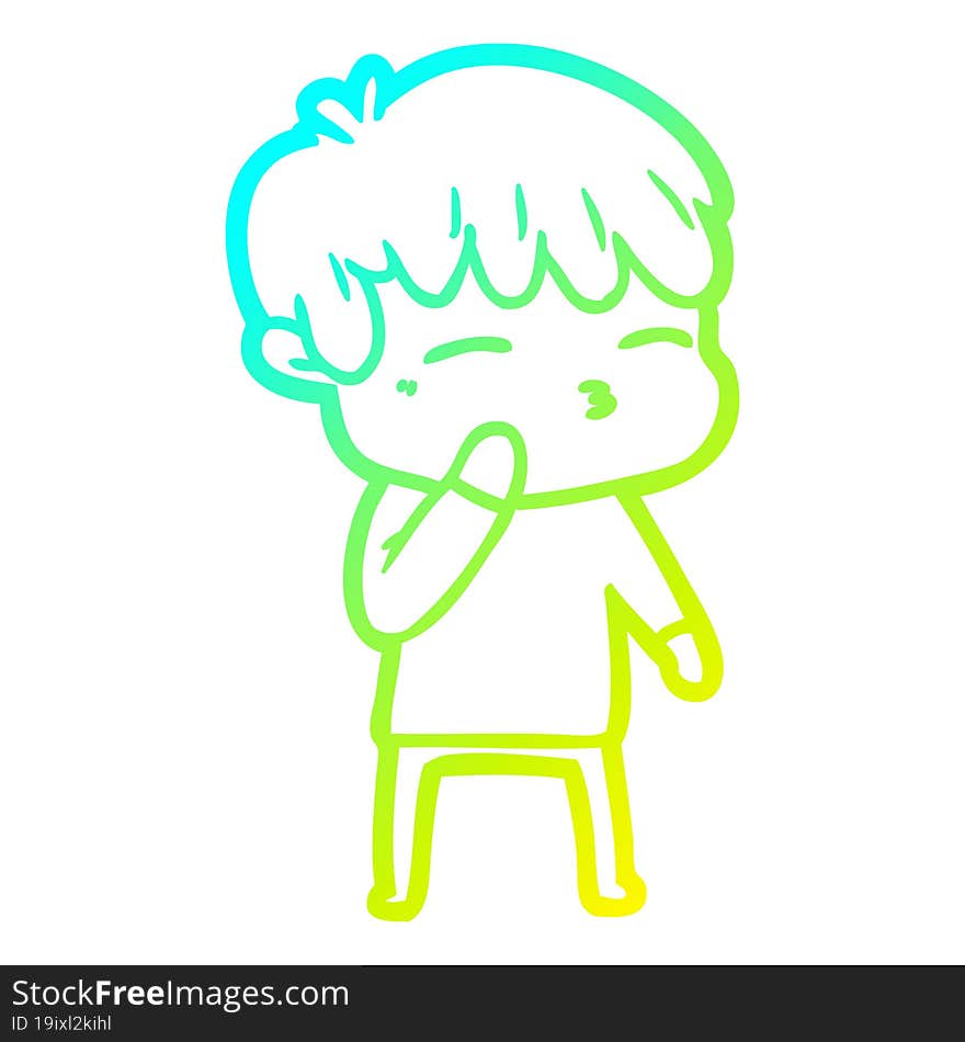 Cold Gradient Line Drawing Cartoon Curious Boy