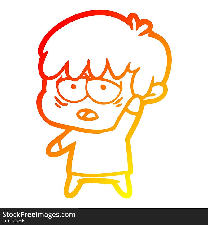 warm gradient line drawing cartoon exhausted boy