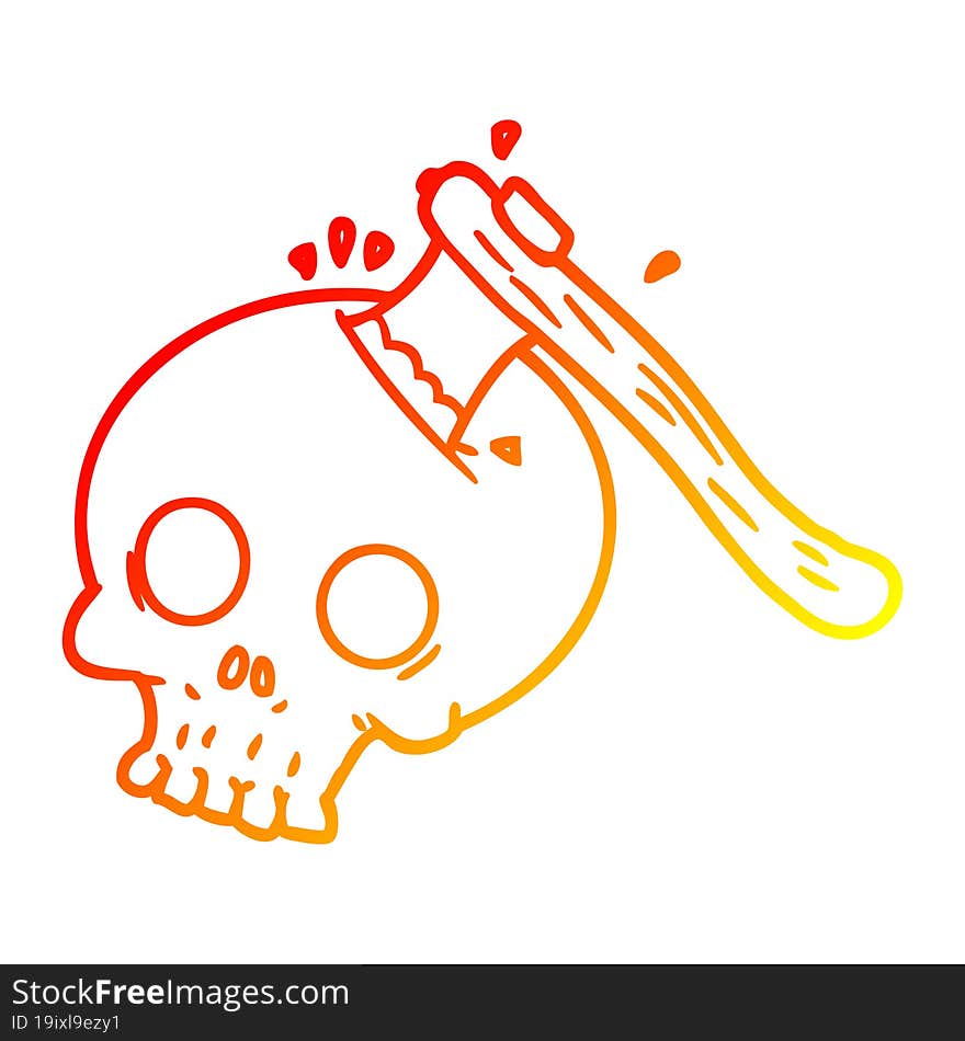 Warm Gradient Line Drawing Cartoon Axe In Skull