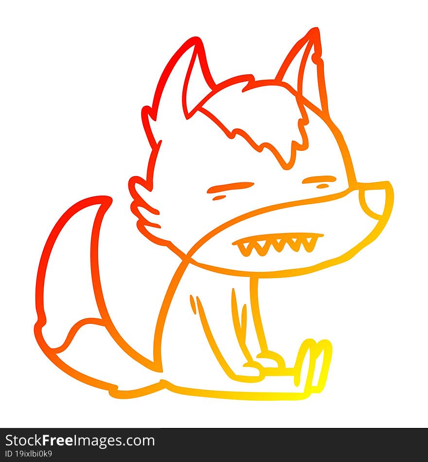 warm gradient line drawing cartoon sitting  wolf showing teeth