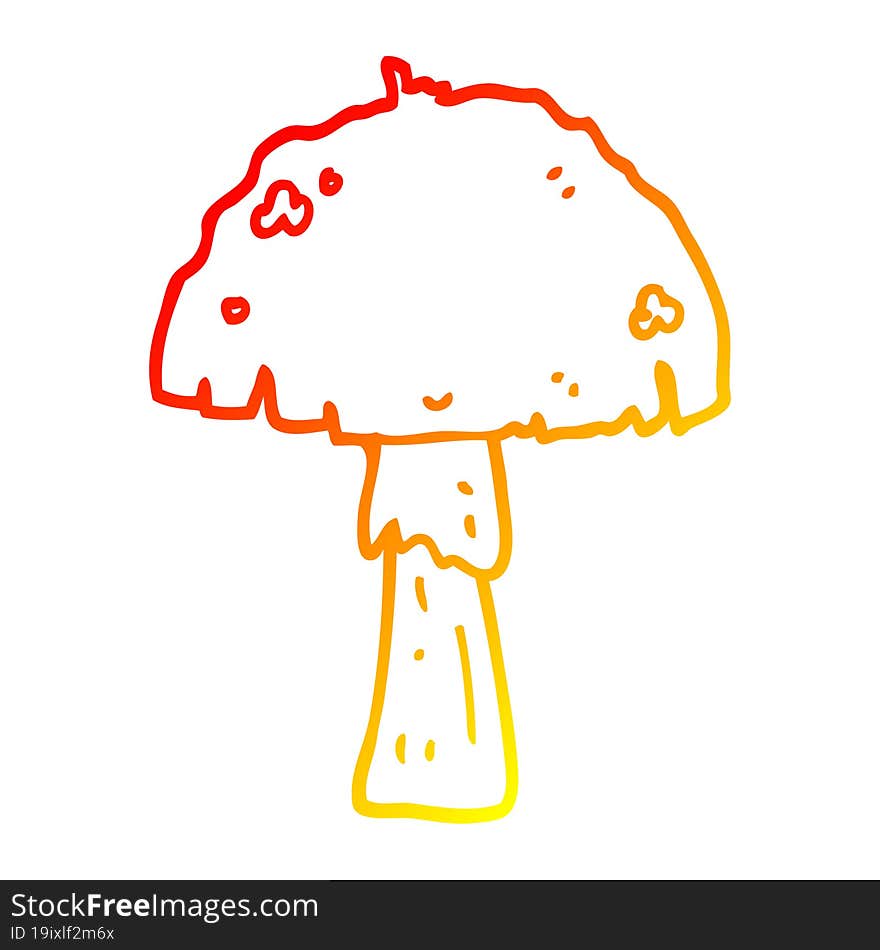 warm gradient line drawing of a cartoon mushroom