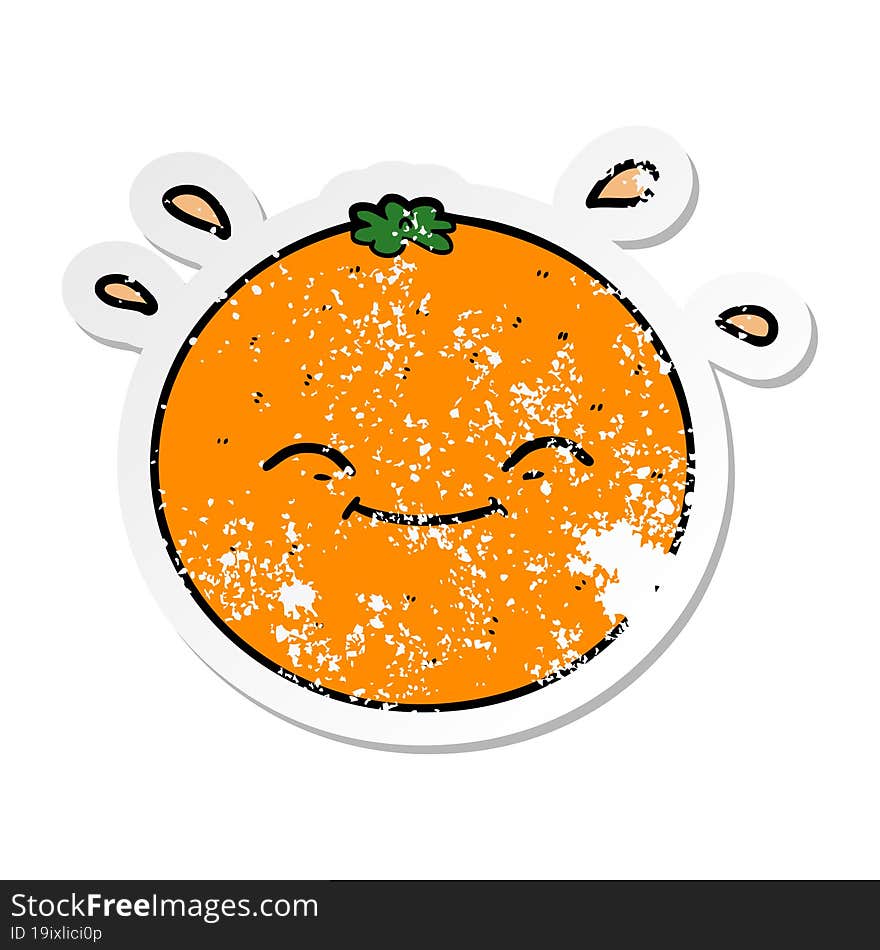 distressed sticker of a cartoon orange