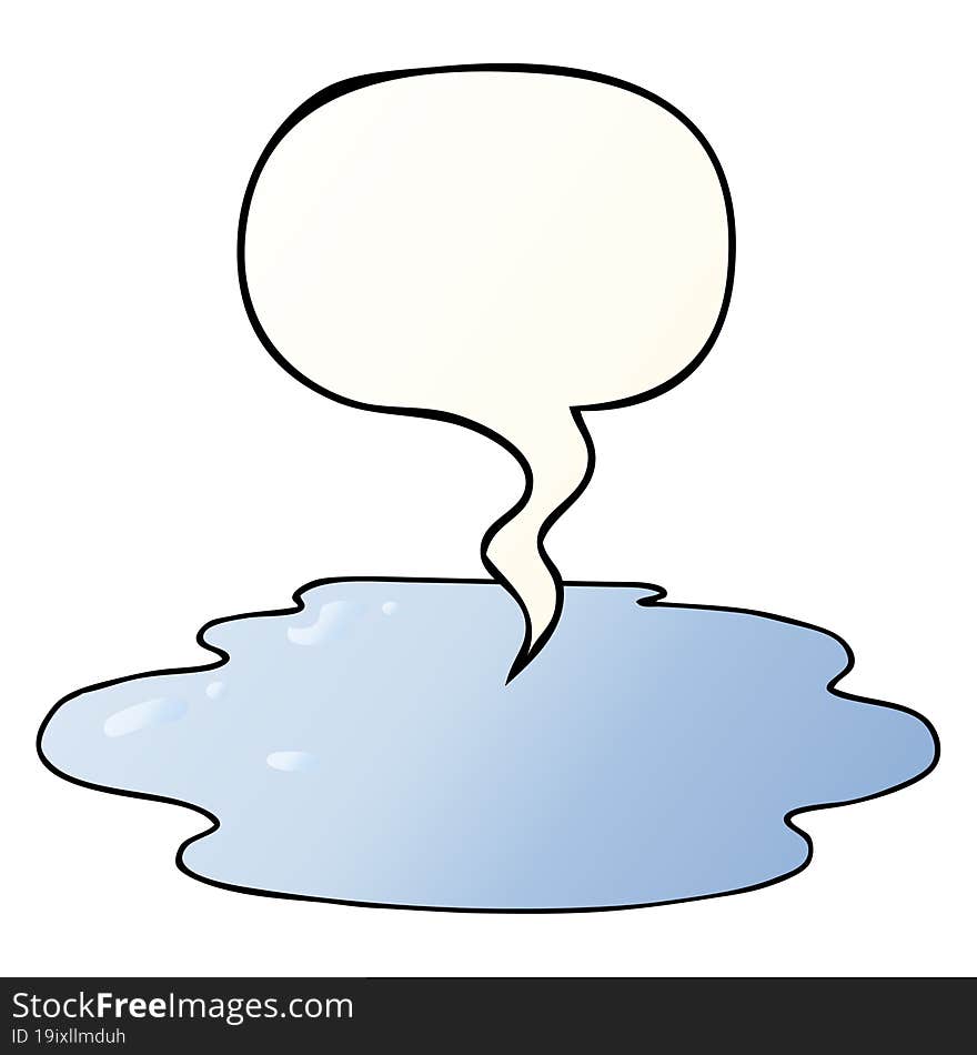 cartoon puddle of water and speech bubble in smooth gradient style