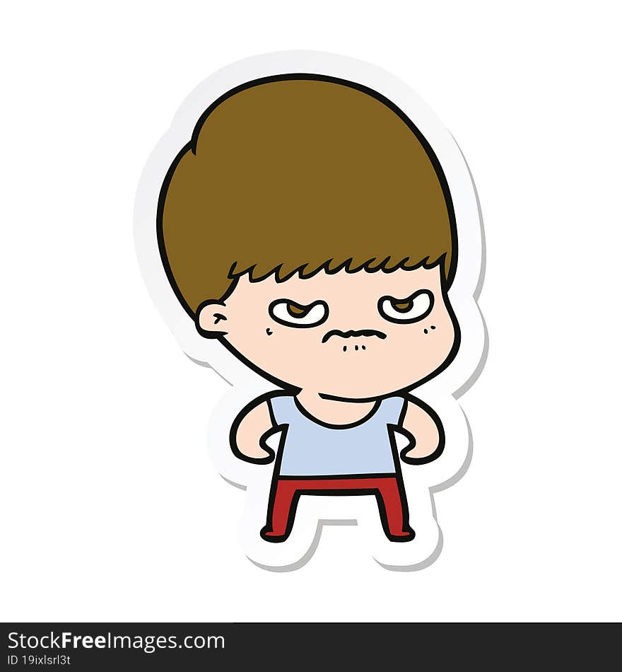 sticker of a annoyed cartoon boy