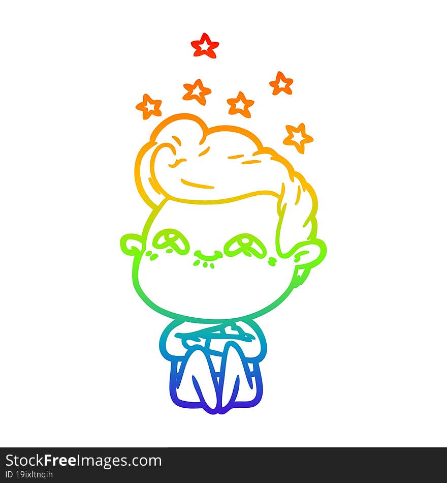 Rainbow Gradient Line Drawing Cartoon Excited Man