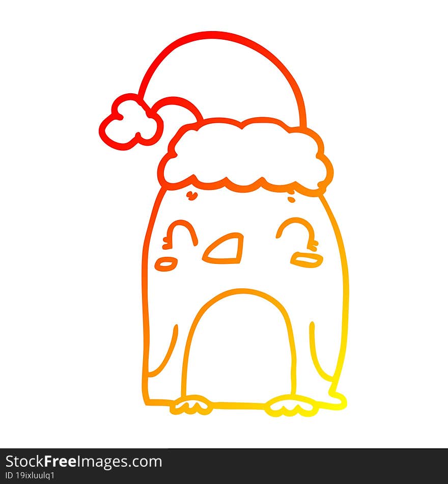 warm gradient line drawing cute christmas penguin