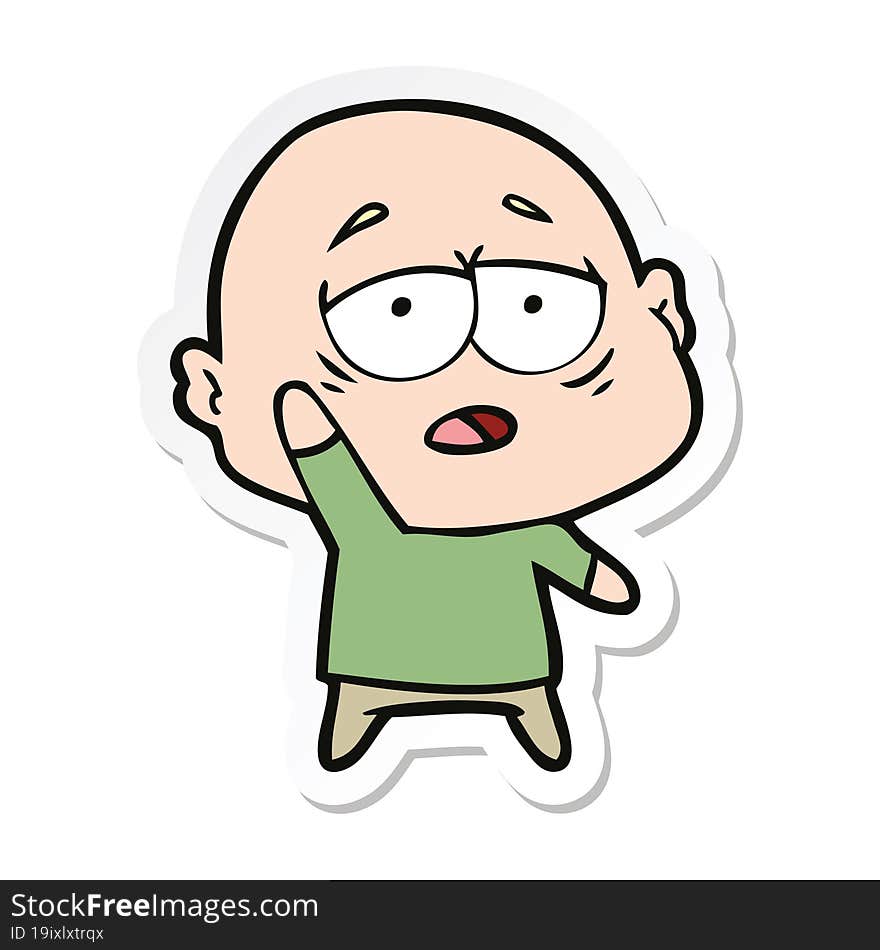 sticker of a cartoon tired bald man